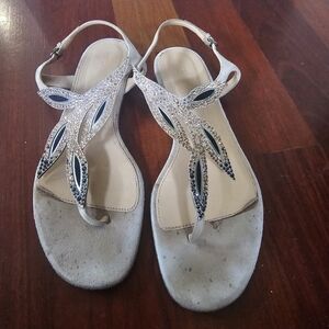 Sergio Rossi Crystal Leaf Flat Sandals Size 38